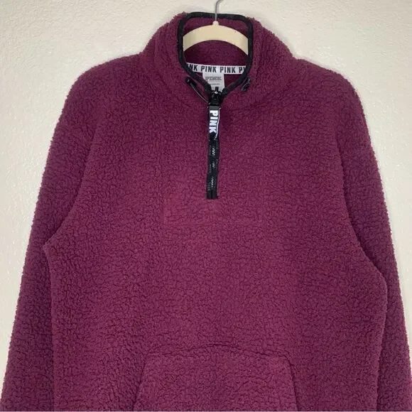 PINK Victoria’s Secret Quarter Zip Sherpa Fleece Pullover Sweatshirt - Picture 3 of 10